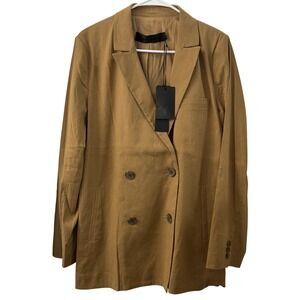 Jenni Kayne Linen Keaton Blazer Khaki Tan Double Breasted Jacket Size 8 NEW
